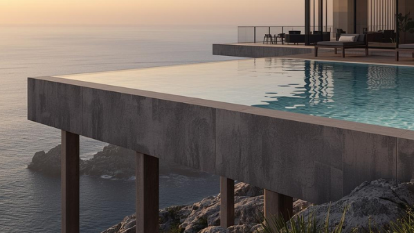 Piscine débordement sur pilotis moderne