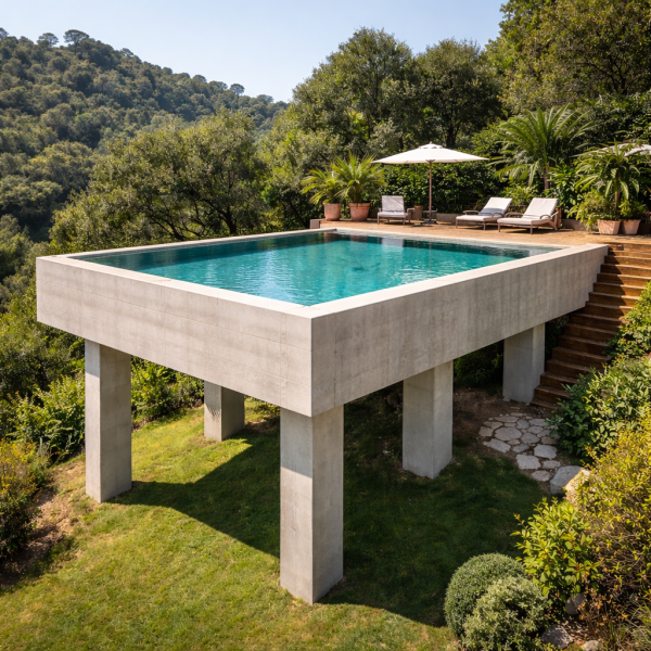 piscine sur pilotis et terrain complexe