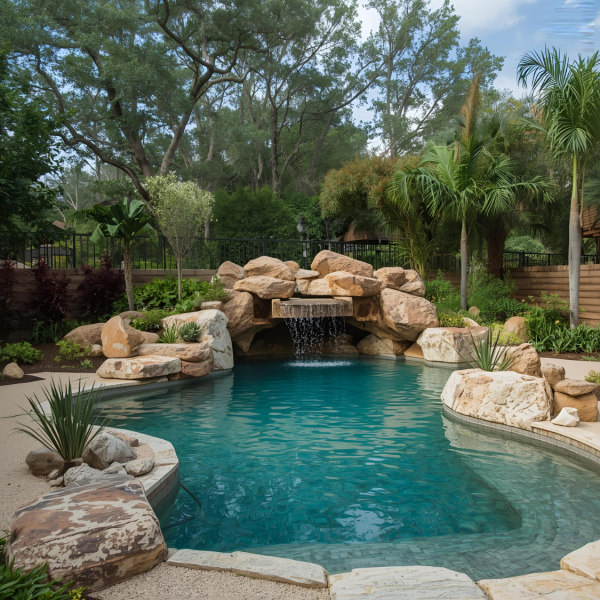 piscine lagon turquoise margelles pierre naturelle