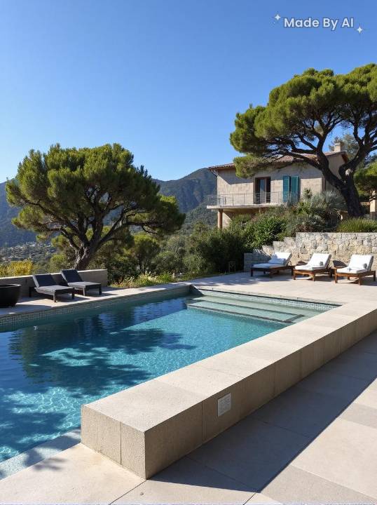 Projet de piscine sur pilotis avec plage . Une solution globale clé en main adaptée aux contraintes géologiques de l'arrière-pays varois.